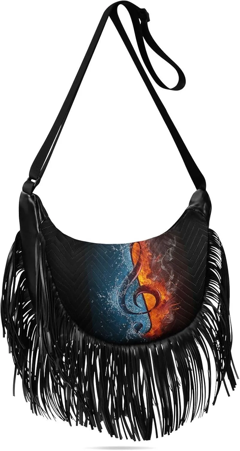 Women's PU Leather Chain Cross Body Bag, Shoulder Handbag Purse with Tassel for Ladies