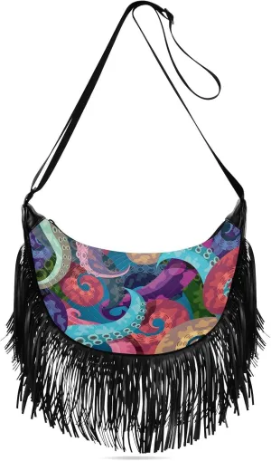 Women's PU Leather Chain Cross Body Bag, Shoulder Handbag Purse with Tassel for Ladies