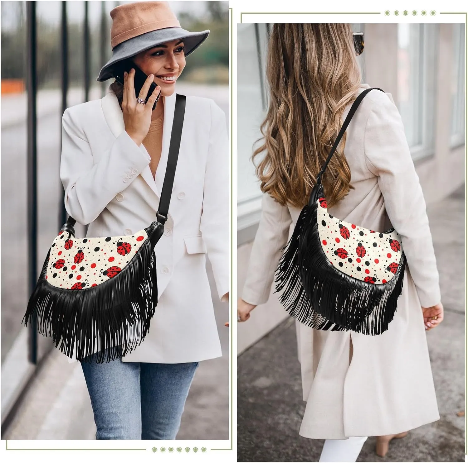 Women's PU Leather Chain Cross Body Bag, Shoulder Handbag Purse with Tassel for Ladies