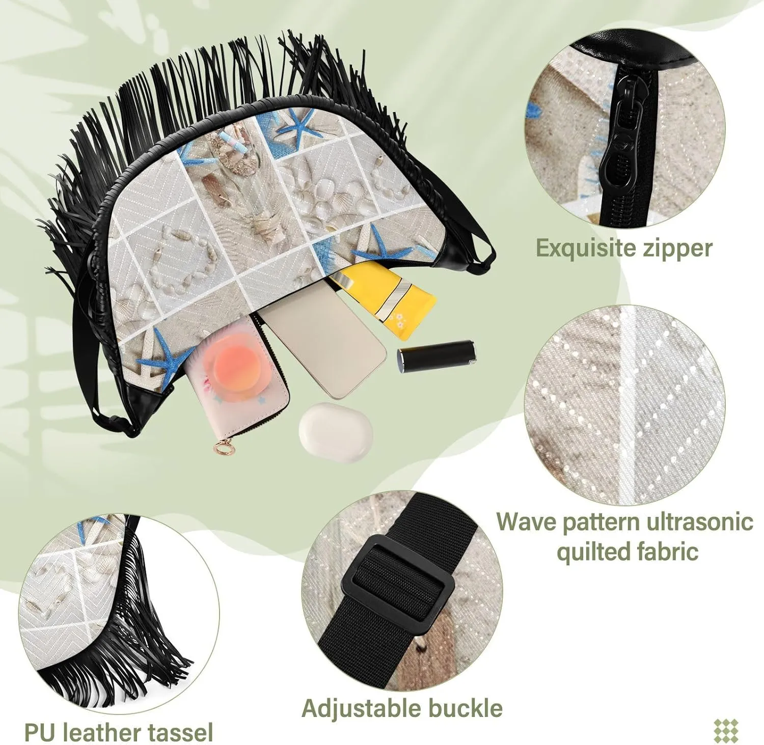 Women's PU Leather Chain Cross Body Bag, Shoulder Handbag Purse with Tassel for Ladies