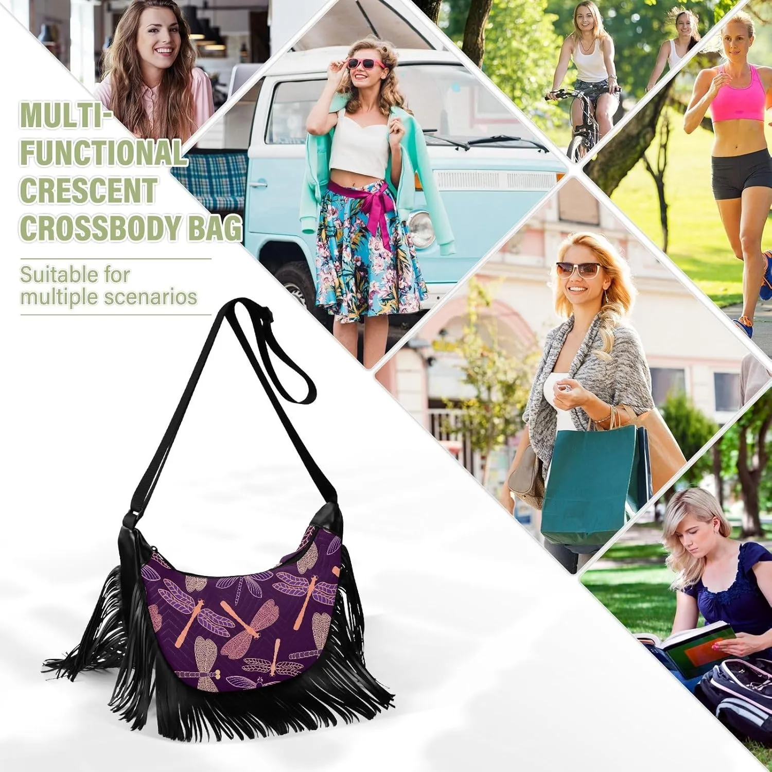 Women's PU Leather Chain Cross Body Bag, Shoulder Handbag Purse with Tassel for Ladies