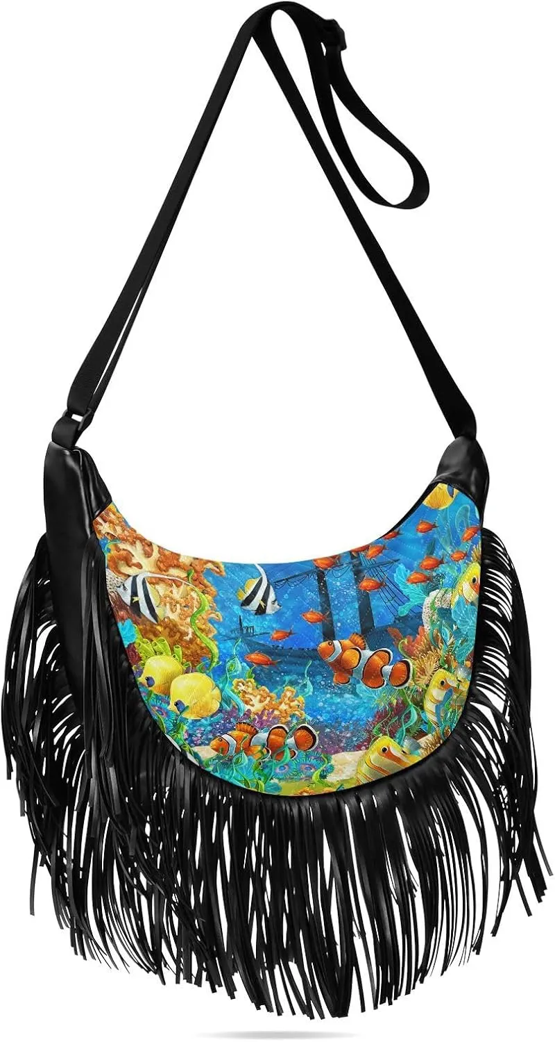 Women's PU Leather Chain Cross Body Bag, Shoulder Handbag Purse with Tassel for Ladies