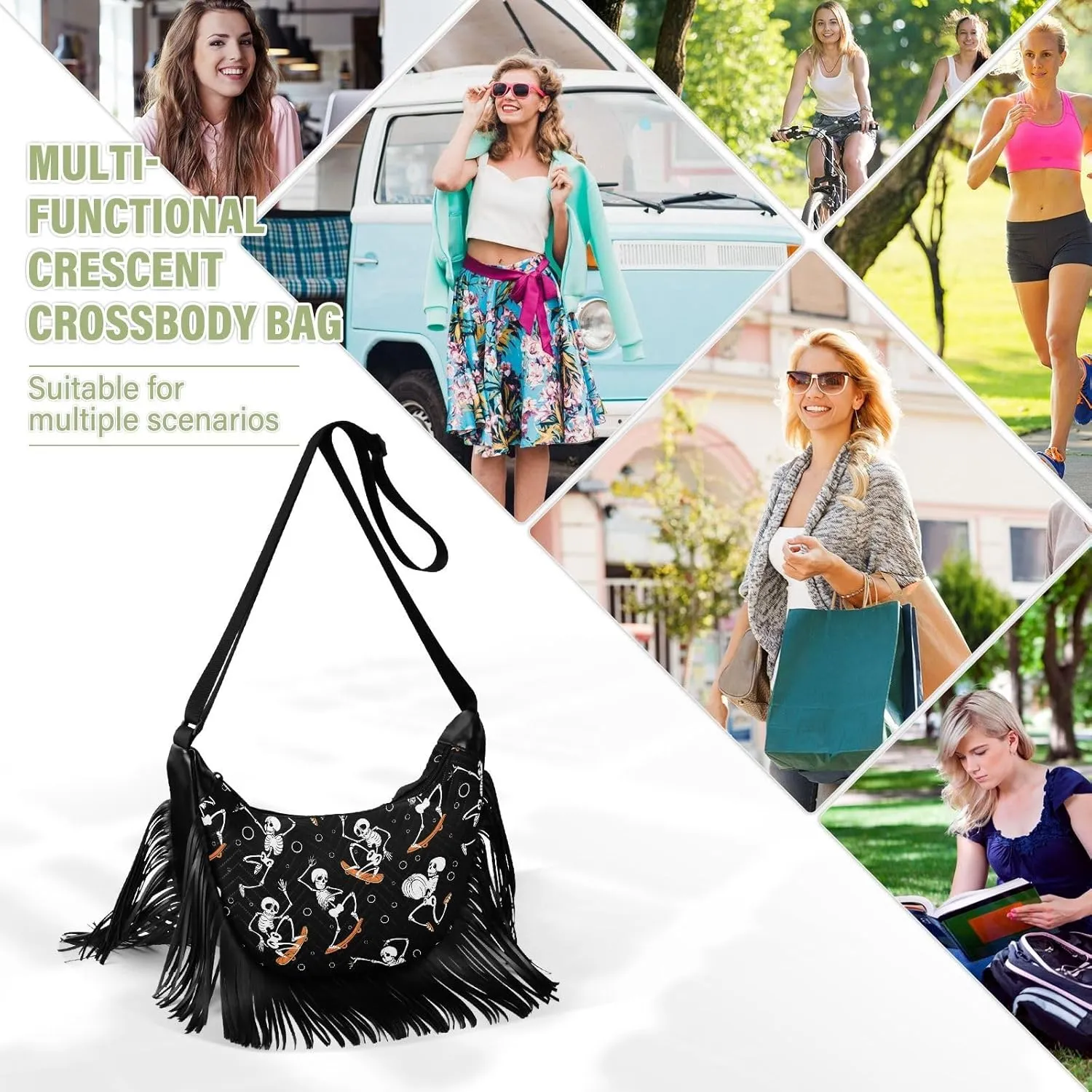 Women's PU Leather Chain Cross Body Bag, Shoulder Handbag Purse with Tassel for Ladies
