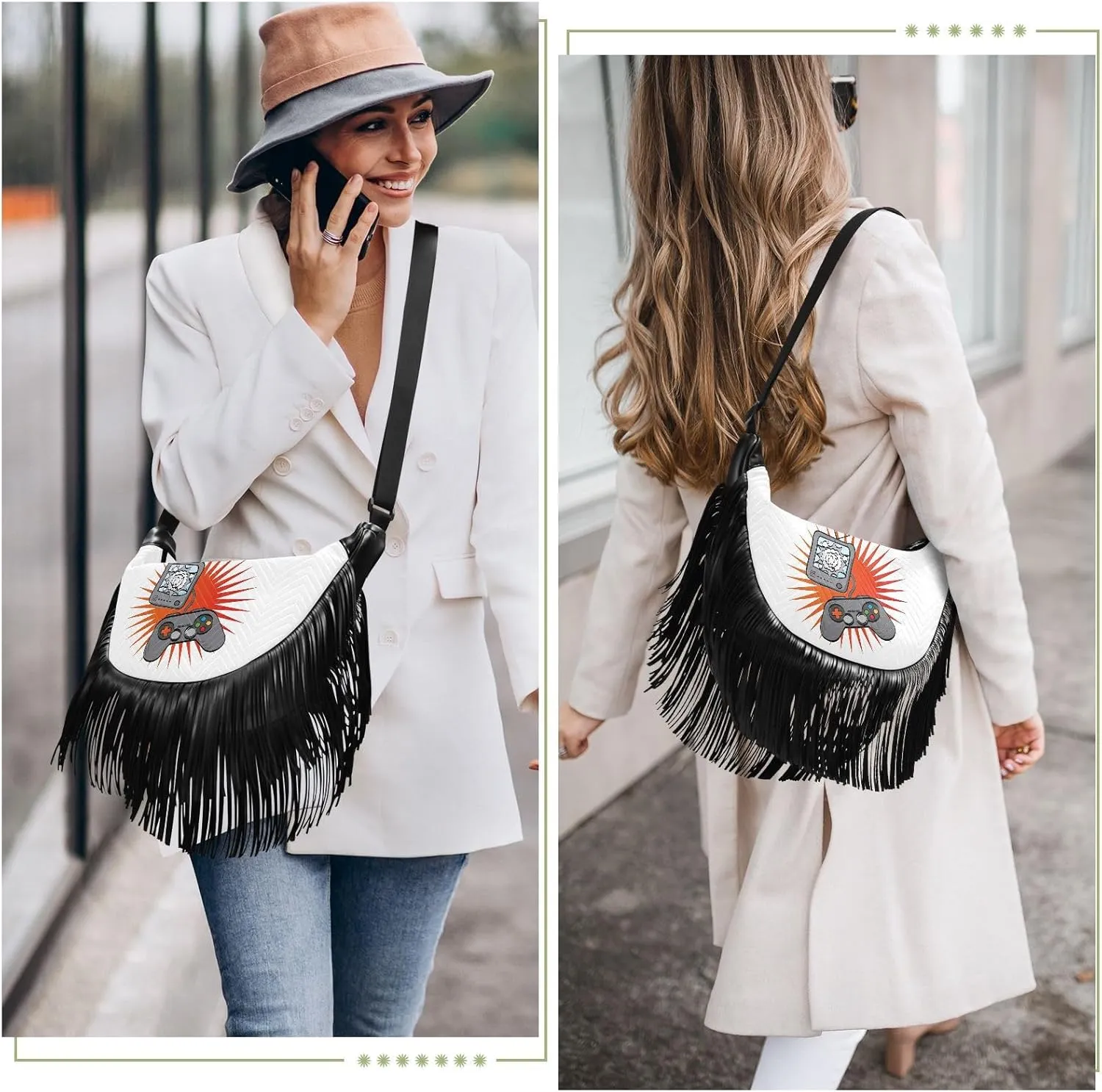 Women's PU Leather Chain Cross Body Bag, Shoulder Handbag Purse with Tassel for Ladies