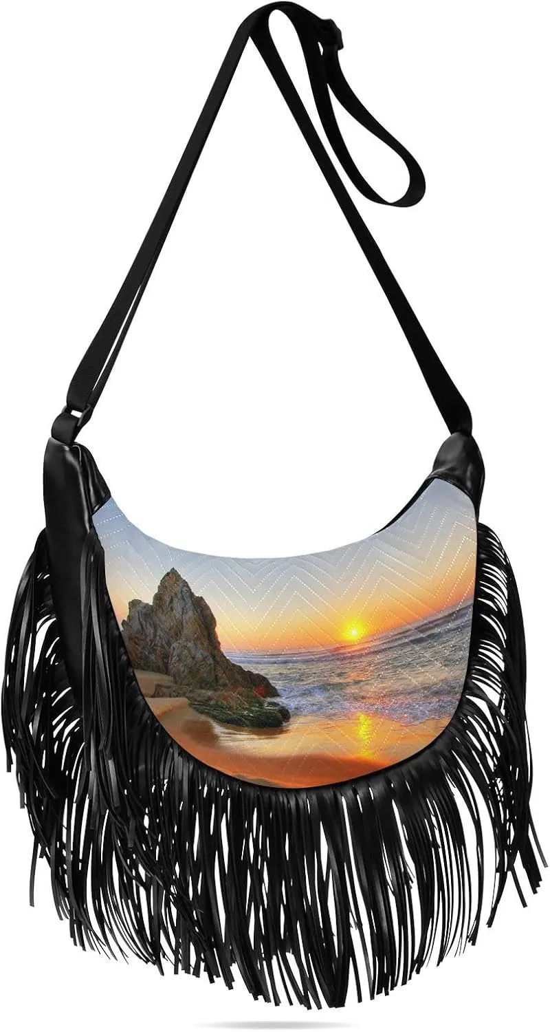 Women's PU Leather Chain Cross Body Bag, Shoulder Handbag Purse with Tassel for Ladies