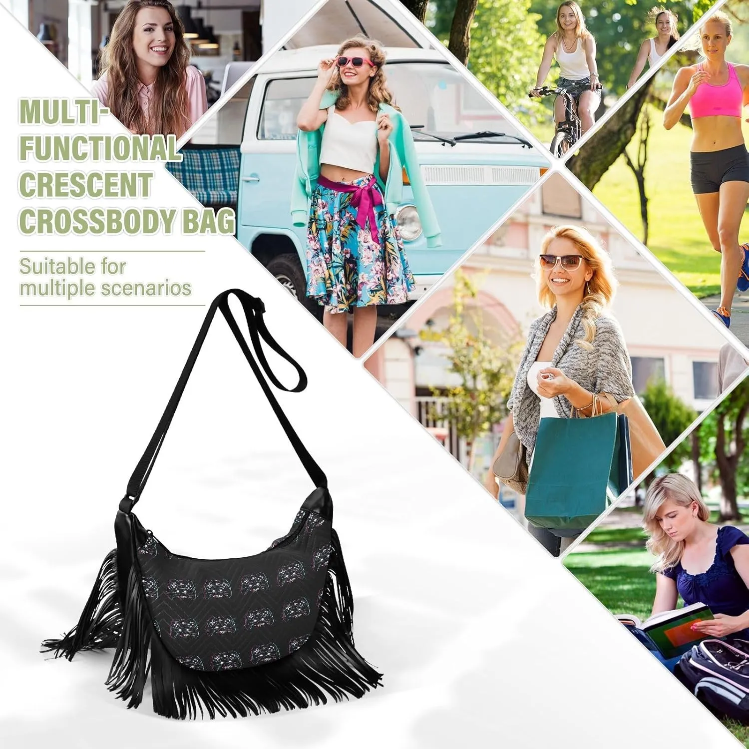 Women's PU Leather Chain Cross Body Bag, Shoulder Handbag Purse with Tassel for Ladies