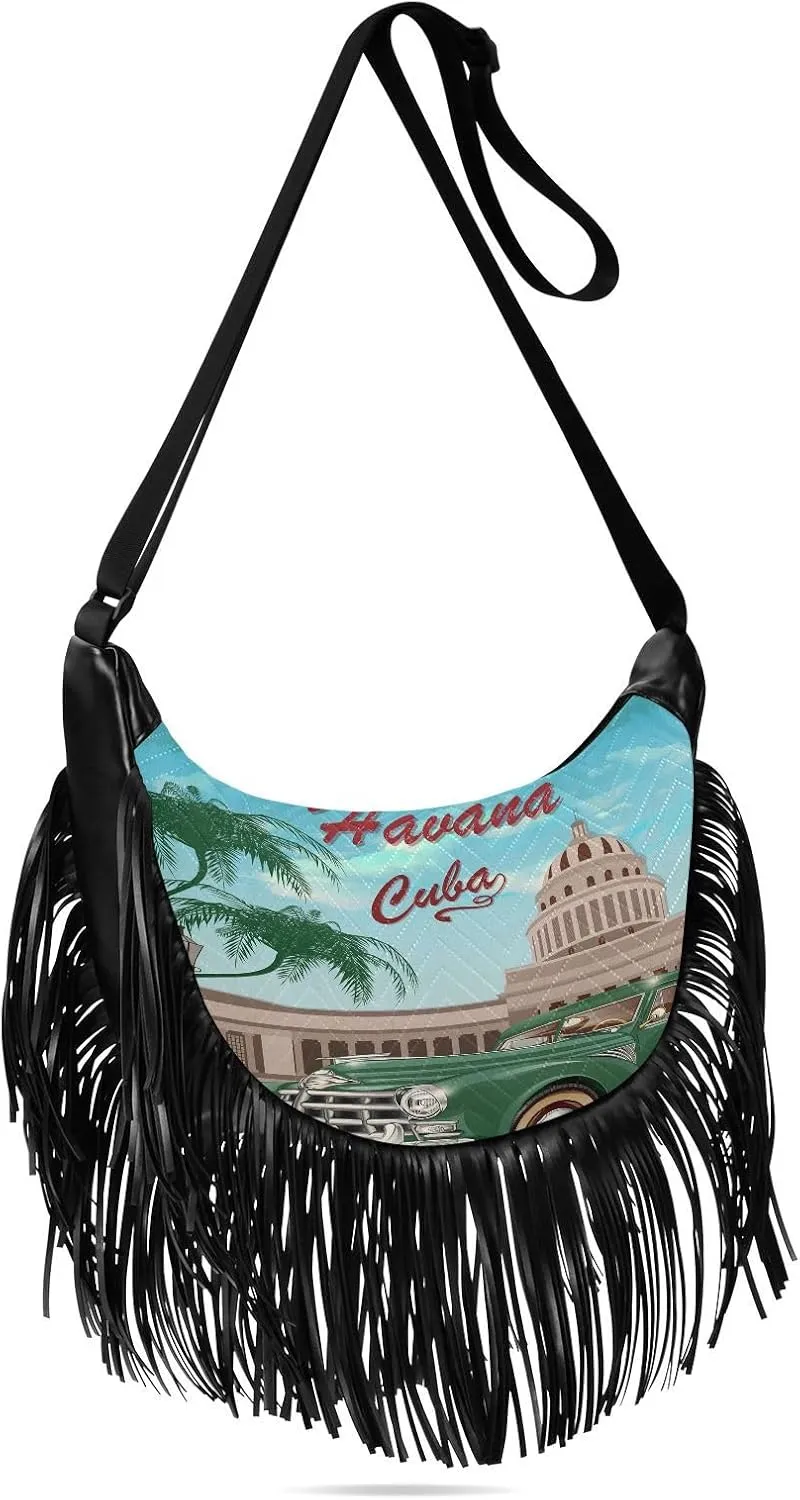 Women's PU Leather Chain Cross Body Bag, Shoulder Handbag Purse with Tassel for Ladies