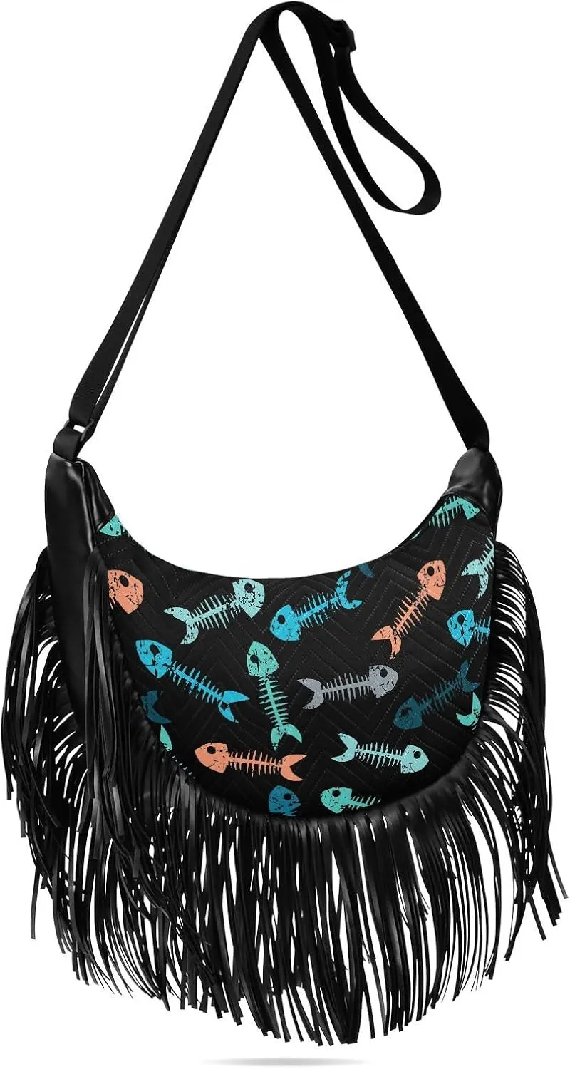 Women's PU Leather Chain Cross Body Bag, Shoulder Handbag Purse with Tassel for Ladies