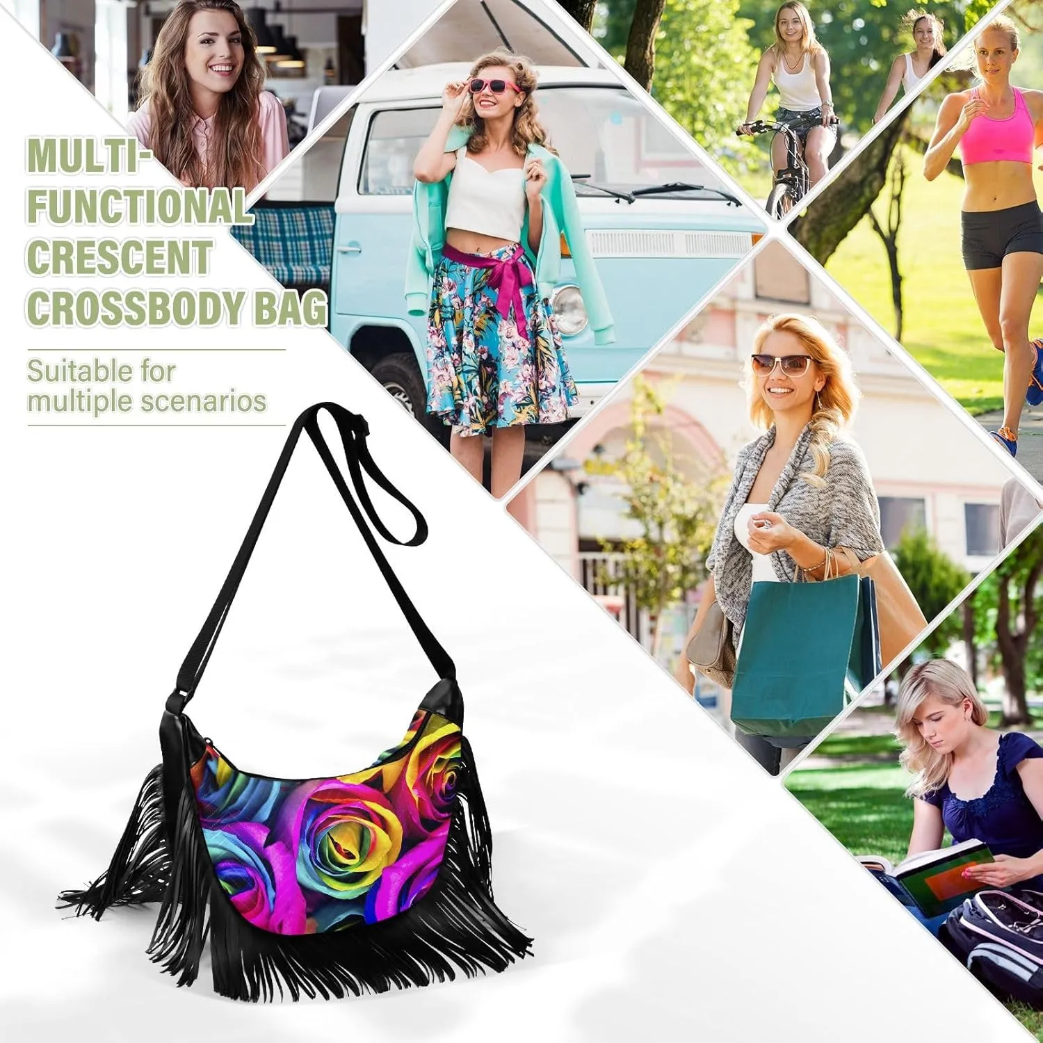 Women's PU Leather Chain Cross Body Bag, Shoulder Handbag Purse with Tassel for Ladies