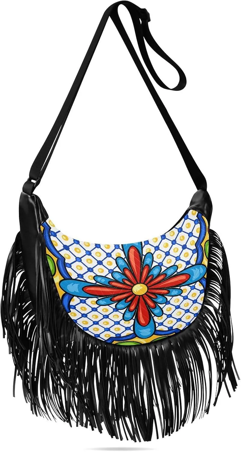 Women's PU Leather Chain Cross Body Bag, Shoulder Handbag Purse with Tassel for Ladies