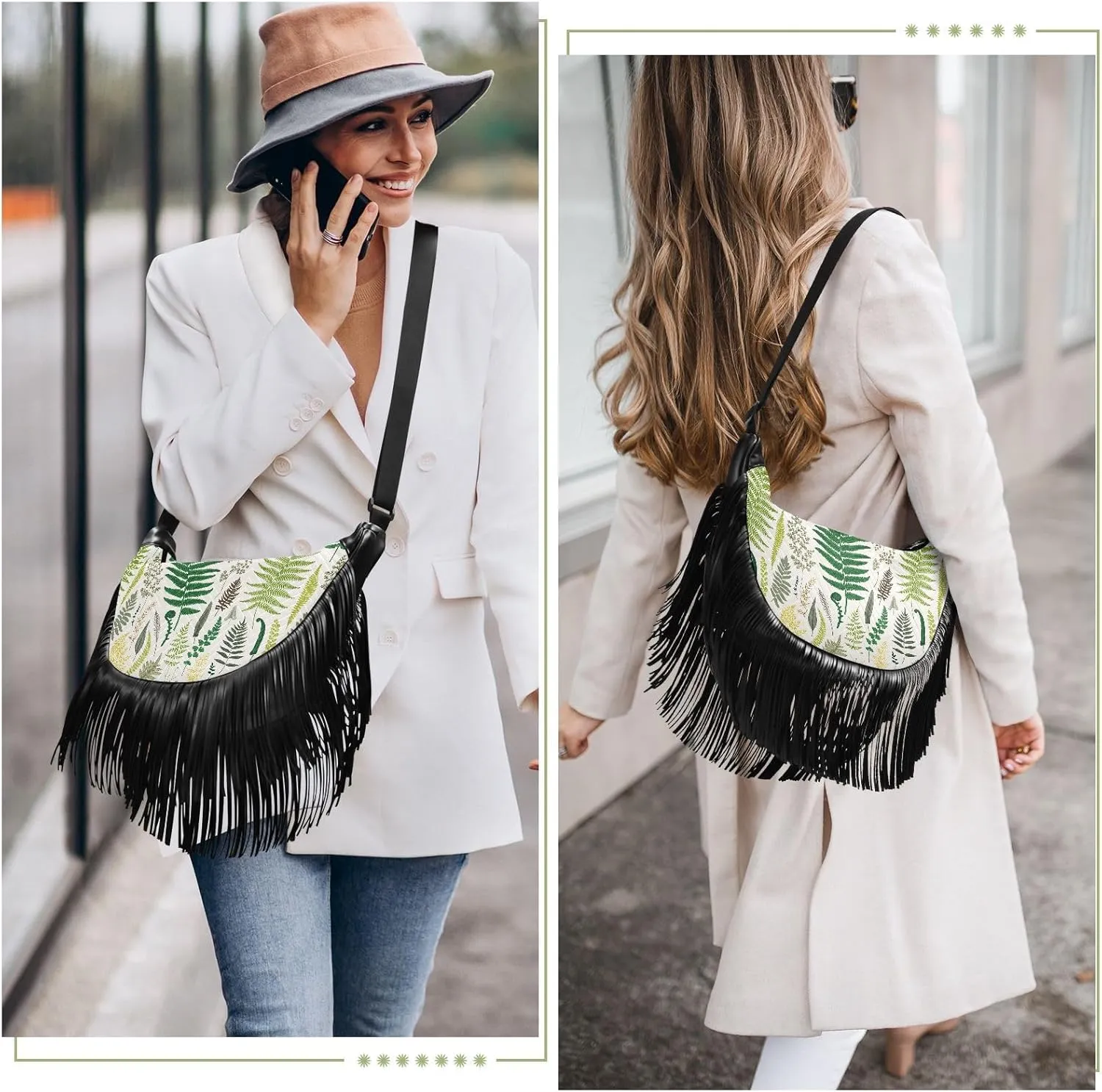 Women's PU Leather Chain Cross Body Bag, Shoulder Handbag Purse with Tassel for Ladies
