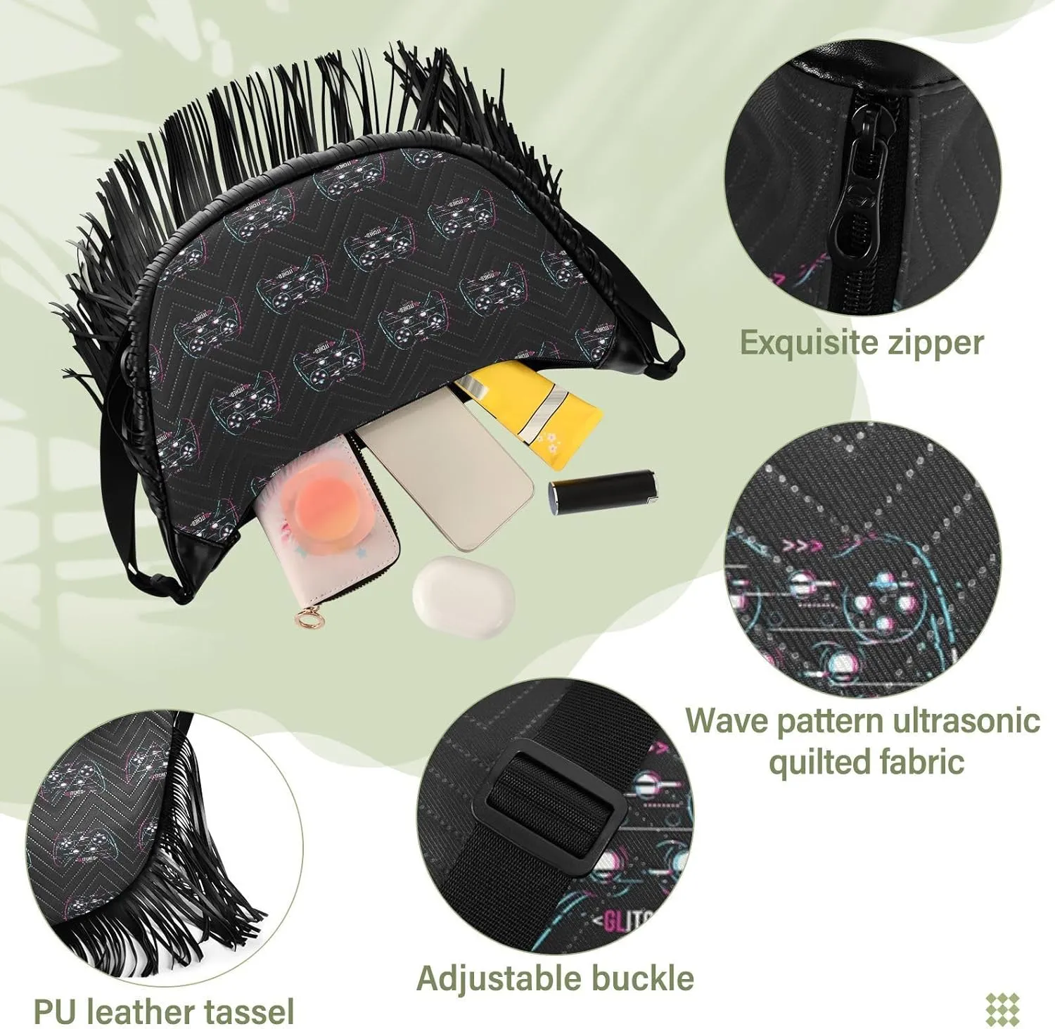 Women's PU Leather Chain Cross Body Bag, Shoulder Handbag Purse with Tassel for Ladies