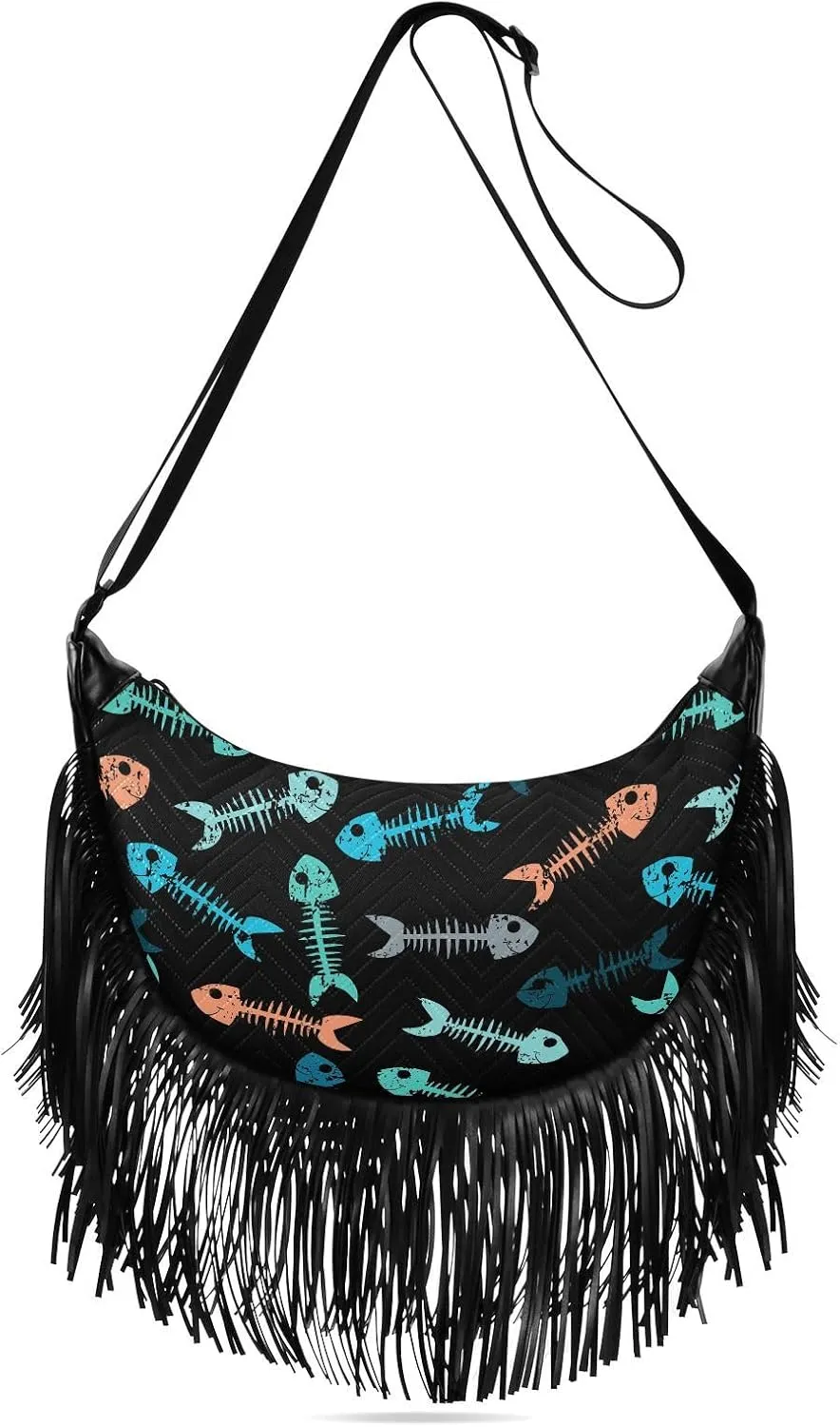 Women's PU Leather Chain Cross Body Bag, Shoulder Handbag Purse with Tassel for Ladies