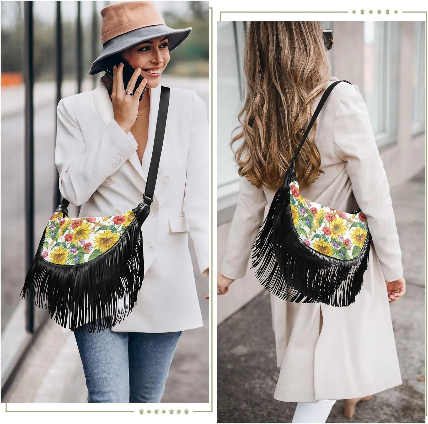 Women's PU Leather Chain Cross Body Bag, Shoulder Handbag Purse with Tassel for Ladies