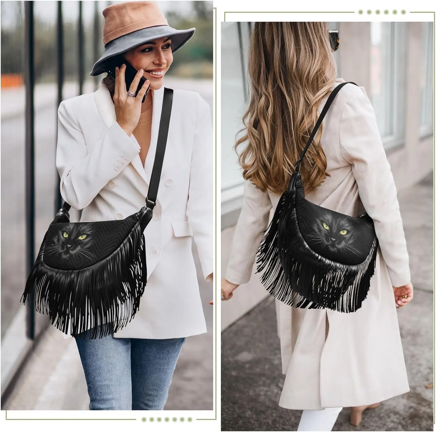 Women's PU Leather Chain Cross Body Bag, Shoulder Handbag Purse with Tassel for Ladies