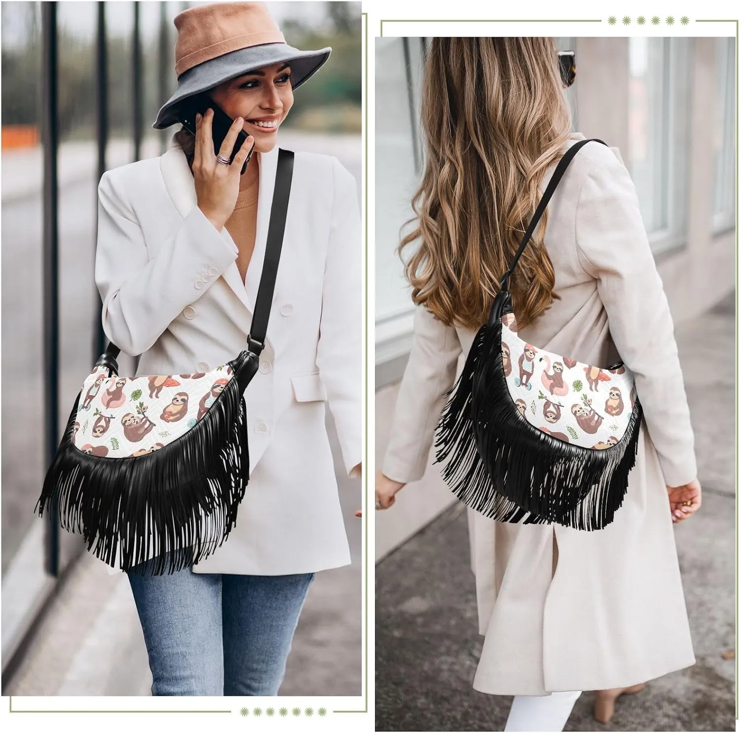 Women's PU Leather Chain Cross Body Bag, Shoulder Handbag Purse with Tassel for Ladies