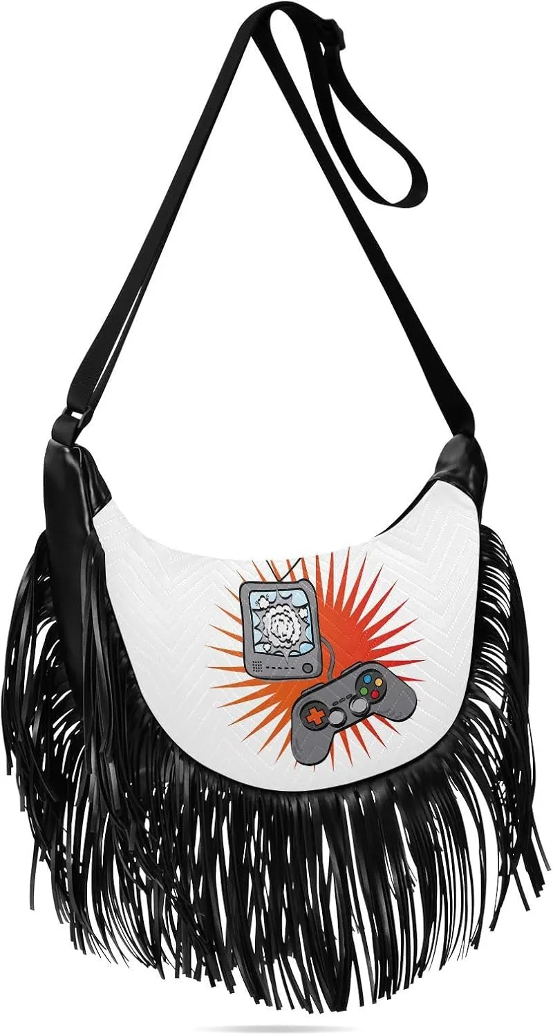 Women's PU Leather Chain Cross Body Bag, Shoulder Handbag Purse with Tassel for Ladies