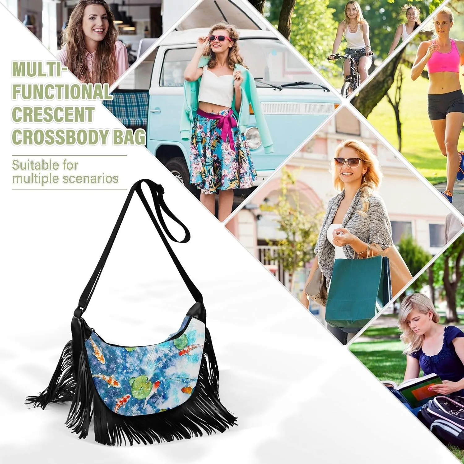 Women's PU Leather Chain Cross Body Bag, Shoulder Handbag Purse with Tassel for Ladies