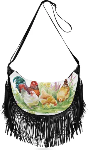 Women's PU Leather Chain Cross Body Bag, Shoulder Handbag Purse with Tassel for Ladies
