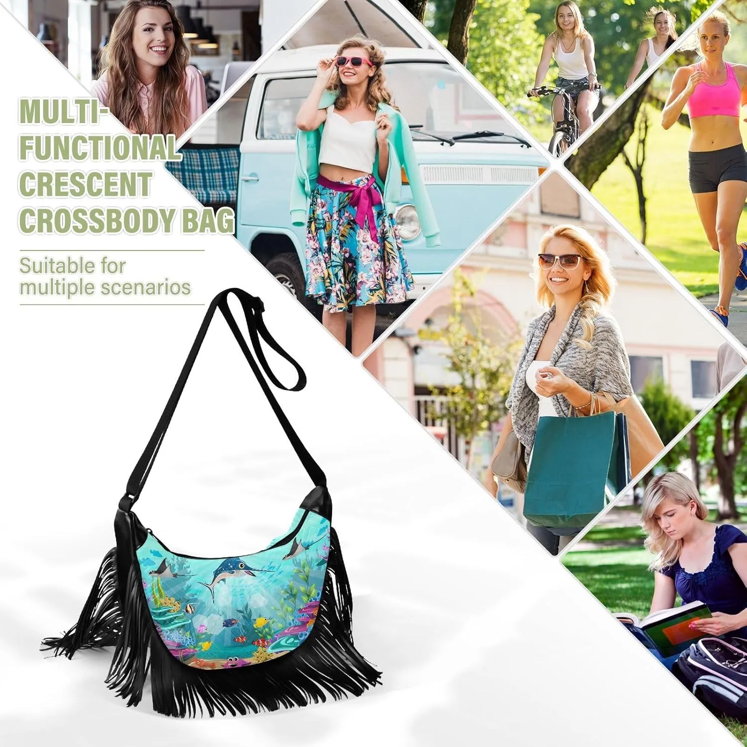 Women's PU Leather Chain Cross Body Bag, Shoulder Handbag Purse with Tassel for Ladies