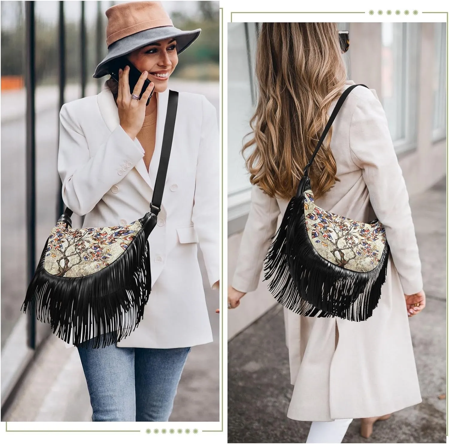 Women's PU Leather Chain Cross Body Bag, Shoulder Handbag Purse with Tassel for Ladies