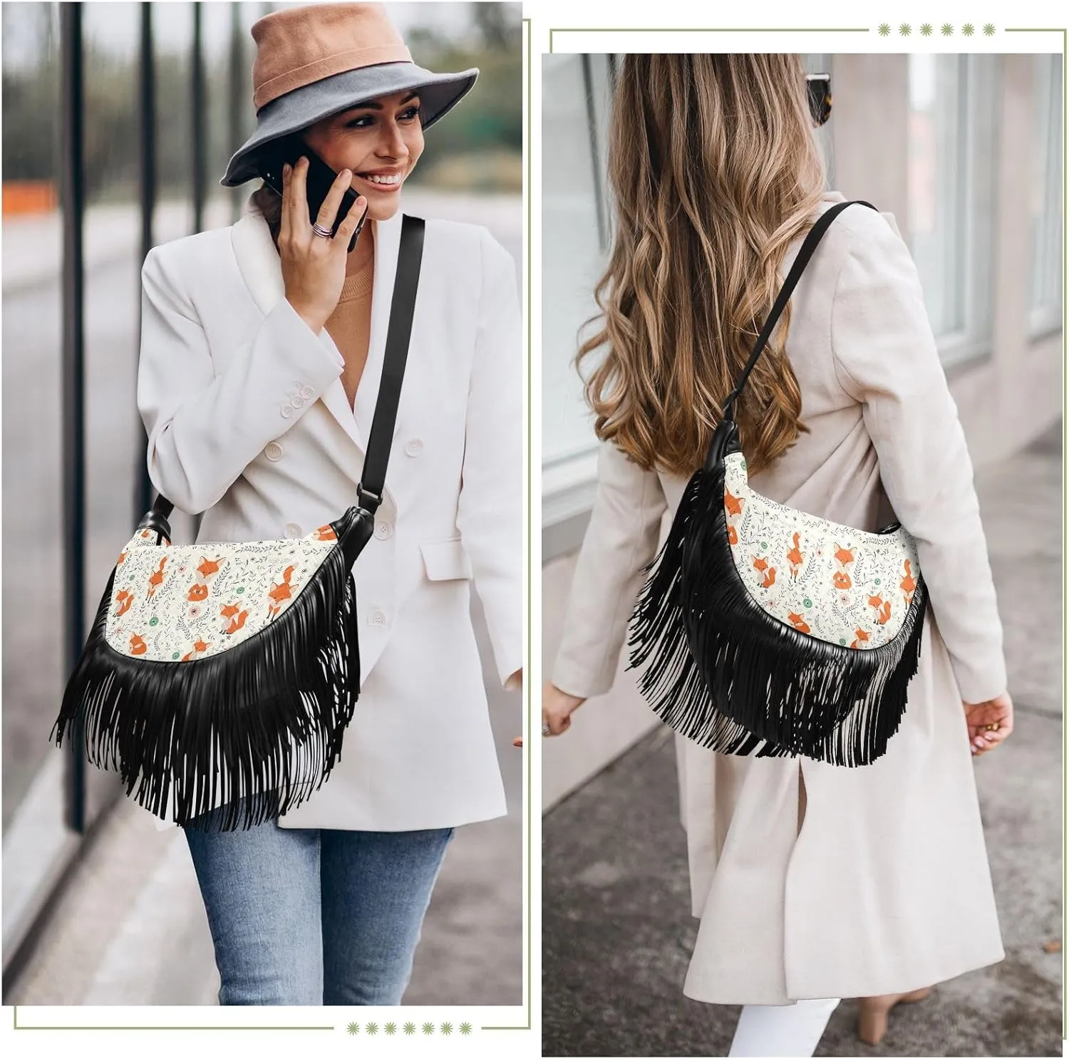 Women's PU Leather Chain Cross Body Bag, Shoulder Handbag Purse with Tassel for Ladies