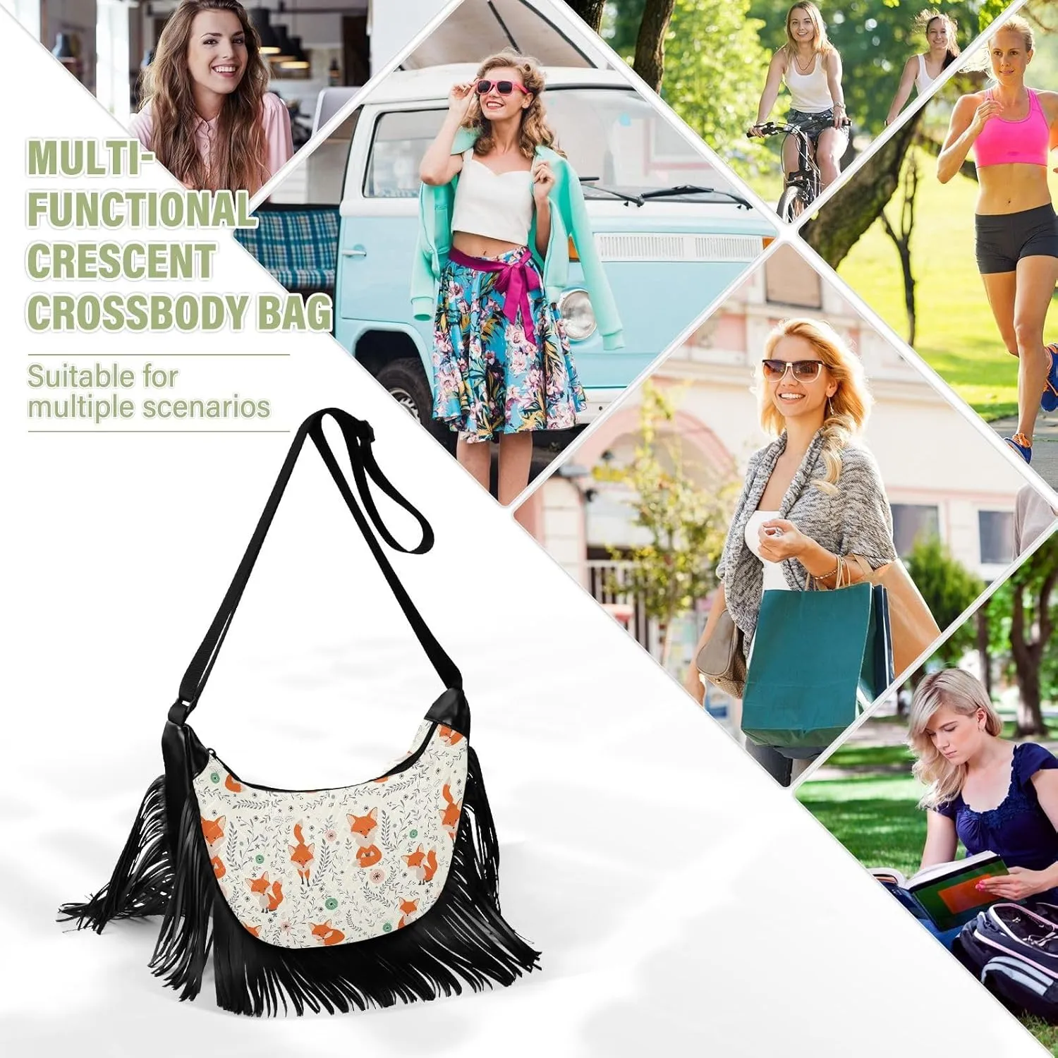 Women's PU Leather Chain Cross Body Bag, Shoulder Handbag Purse with Tassel for Ladies