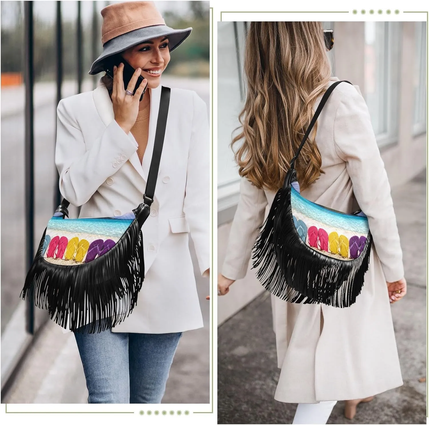 Women's PU Leather Chain Cross Body Bag, Shoulder Handbag Purse with Tassel for Ladies