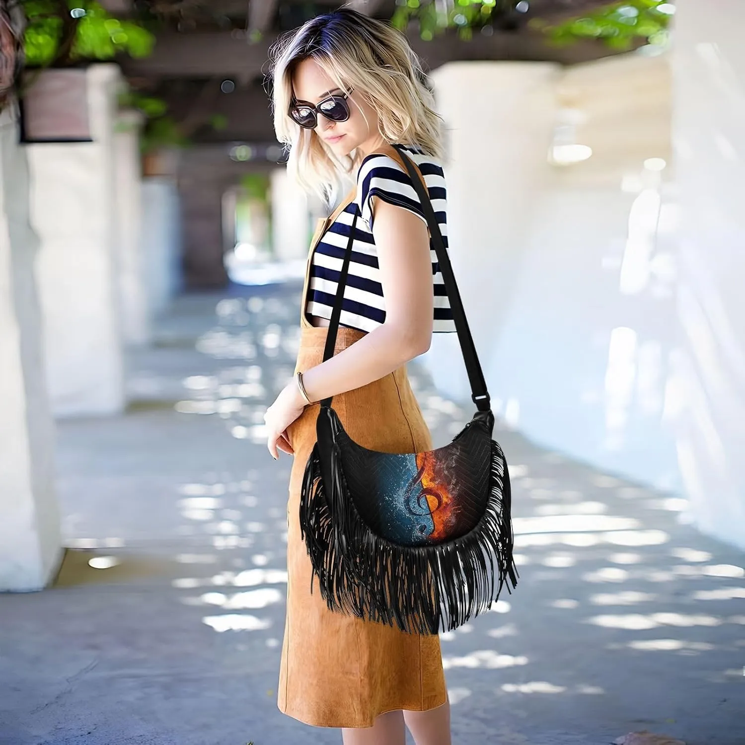 Women's PU Leather Chain Cross Body Bag, Shoulder Handbag Purse with Tassel for Ladies
