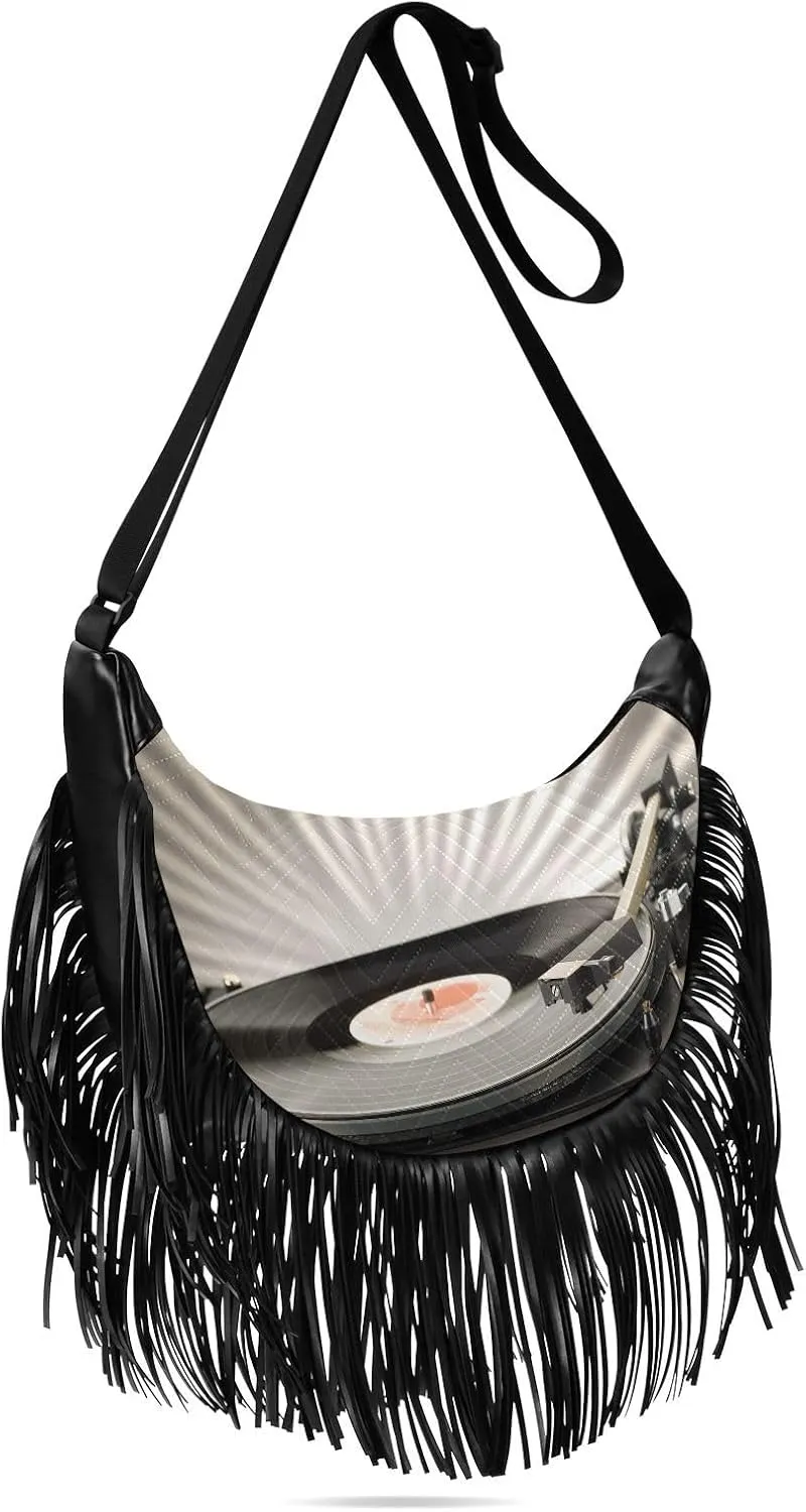 Women's PU Leather Chain Cross Body Bag, Shoulder Handbag Purse with Tassel for Ladies