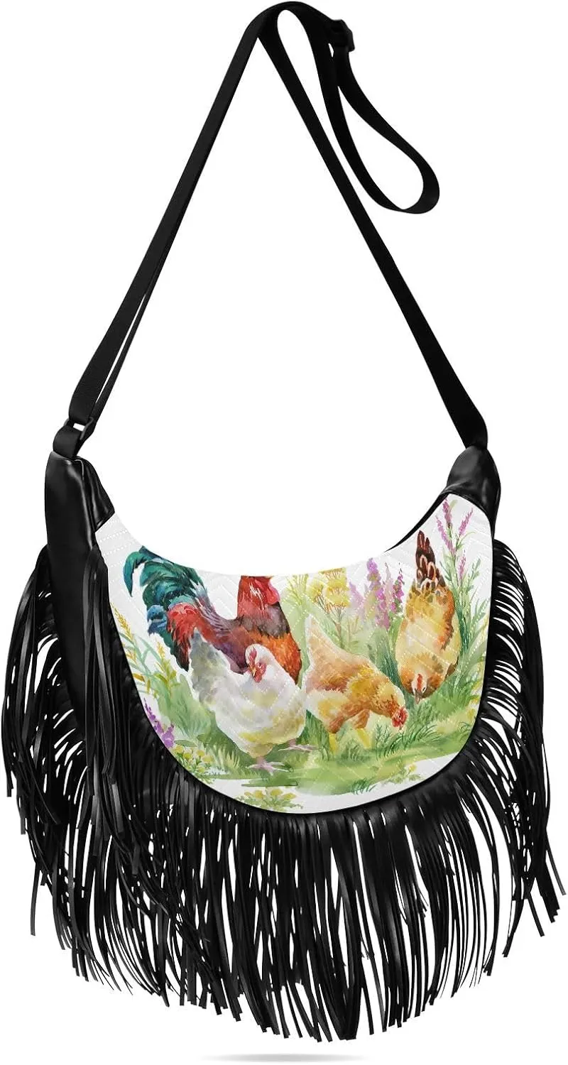 Women's PU Leather Chain Cross Body Bag, Shoulder Handbag Purse with Tassel for Ladies