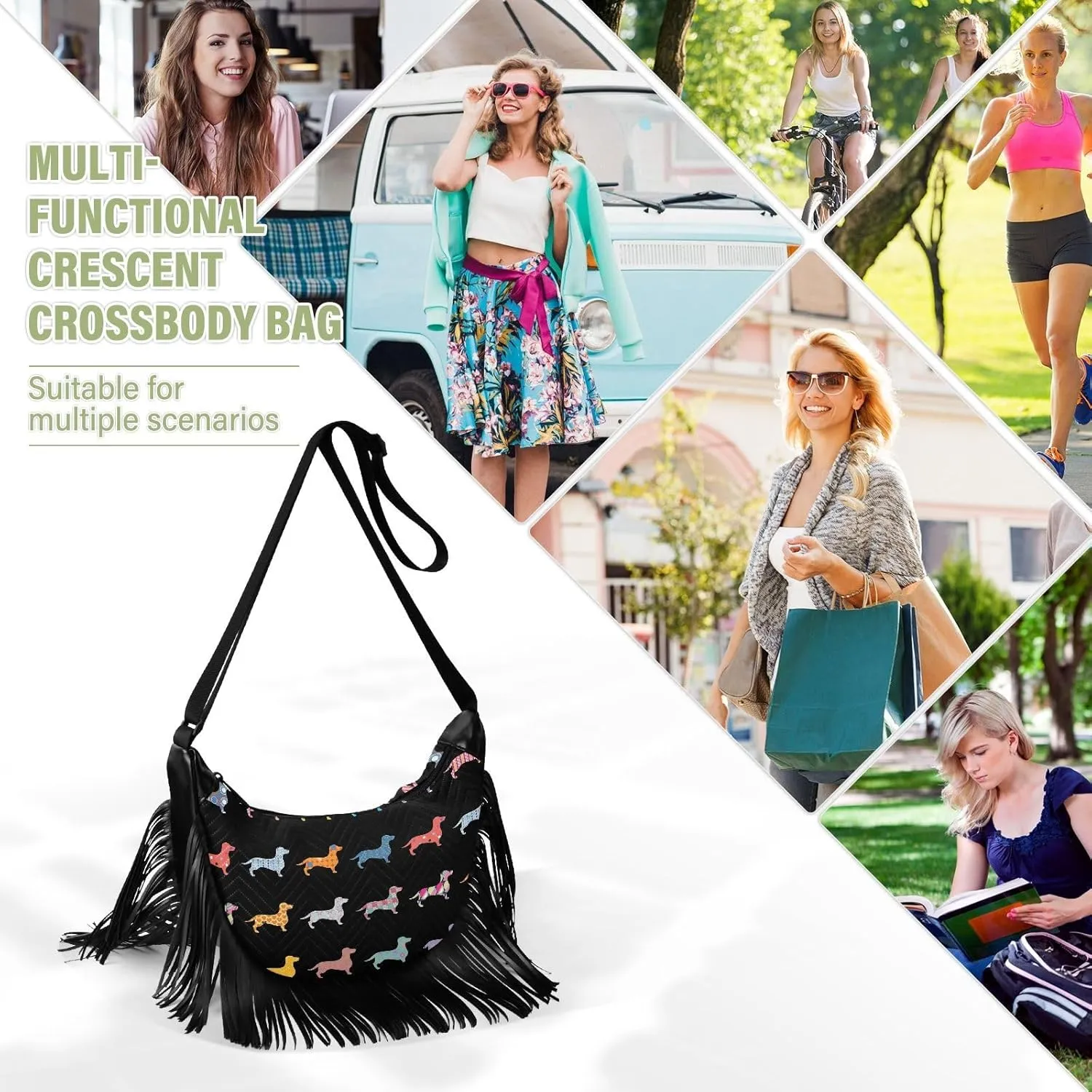 Women's PU Leather Chain Cross Body Bag, Shoulder Handbag Purse with Tassel for Ladies