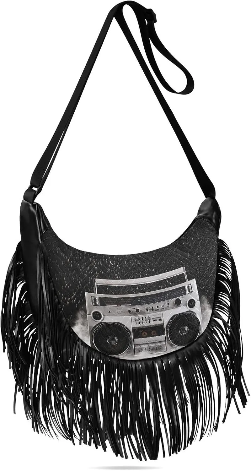 Women's PU Leather Chain Cross Body Bag, Shoulder Handbag Purse with Tassel for Ladies