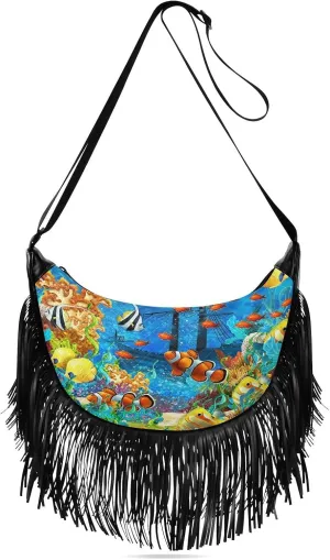 Women's PU Leather Chain Cross Body Bag, Shoulder Handbag Purse with Tassel for Ladies