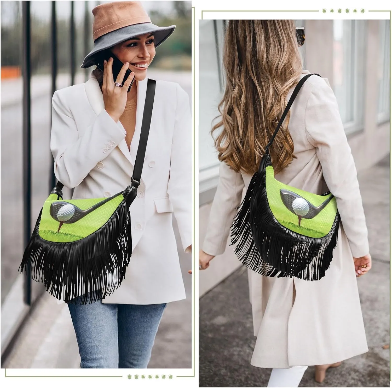 Women's PU Leather Chain Cross Body Bag, Shoulder Handbag Purse with Tassel for Ladies