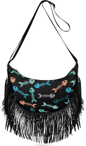 Women's PU Leather Chain Cross Body Bag, Shoulder Handbag Purse with Tassel for Ladies