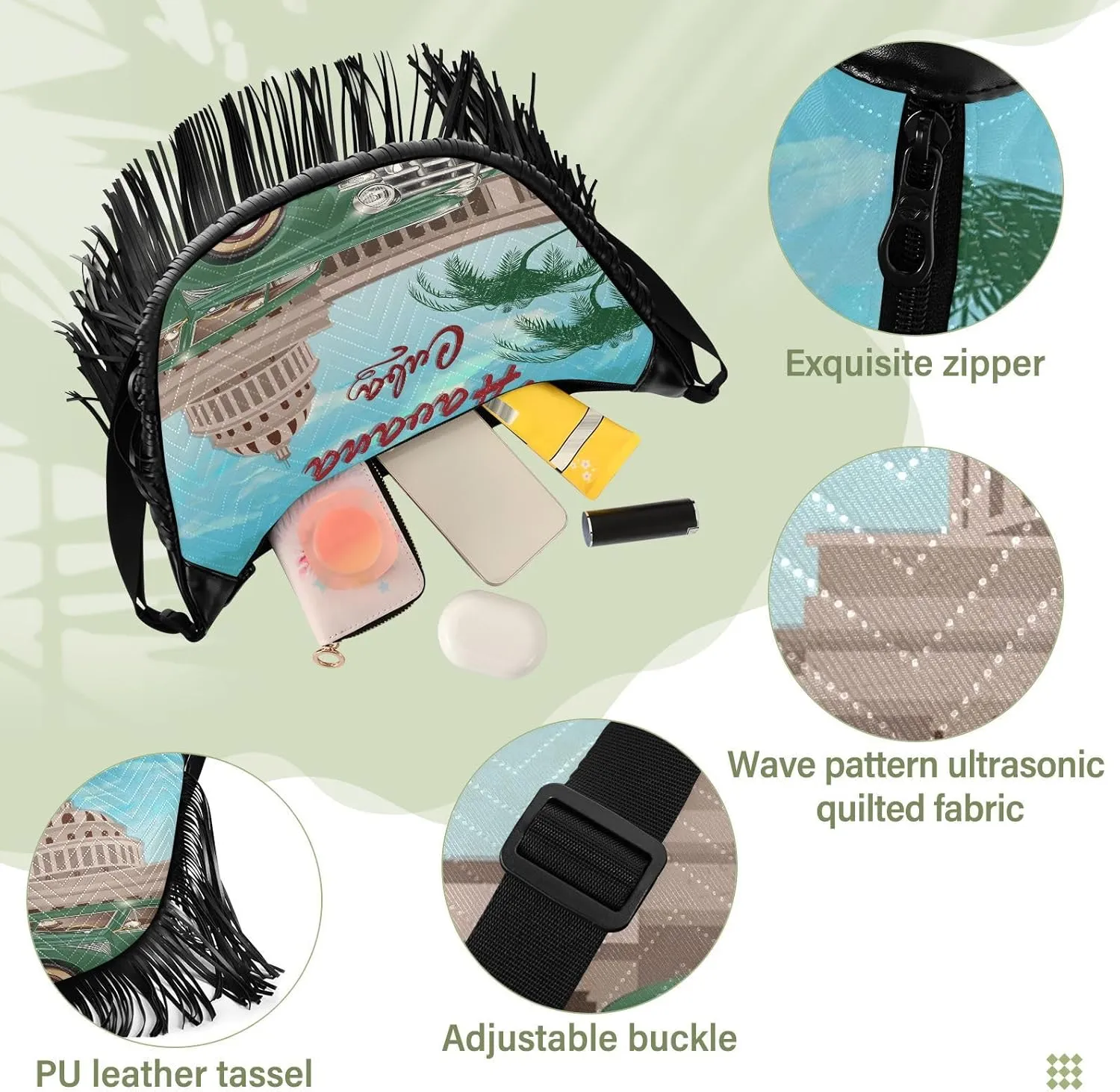 Women's PU Leather Chain Cross Body Bag, Shoulder Handbag Purse with Tassel for Ladies