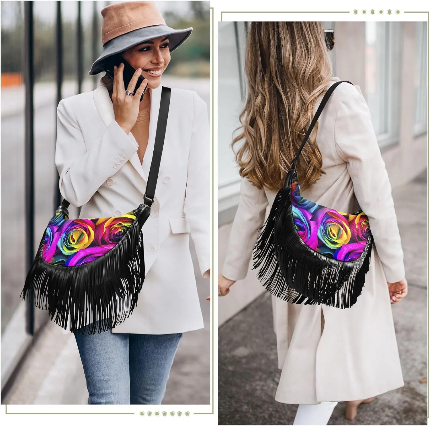 Women's PU Leather Chain Cross Body Bag, Shoulder Handbag Purse with Tassel for Ladies