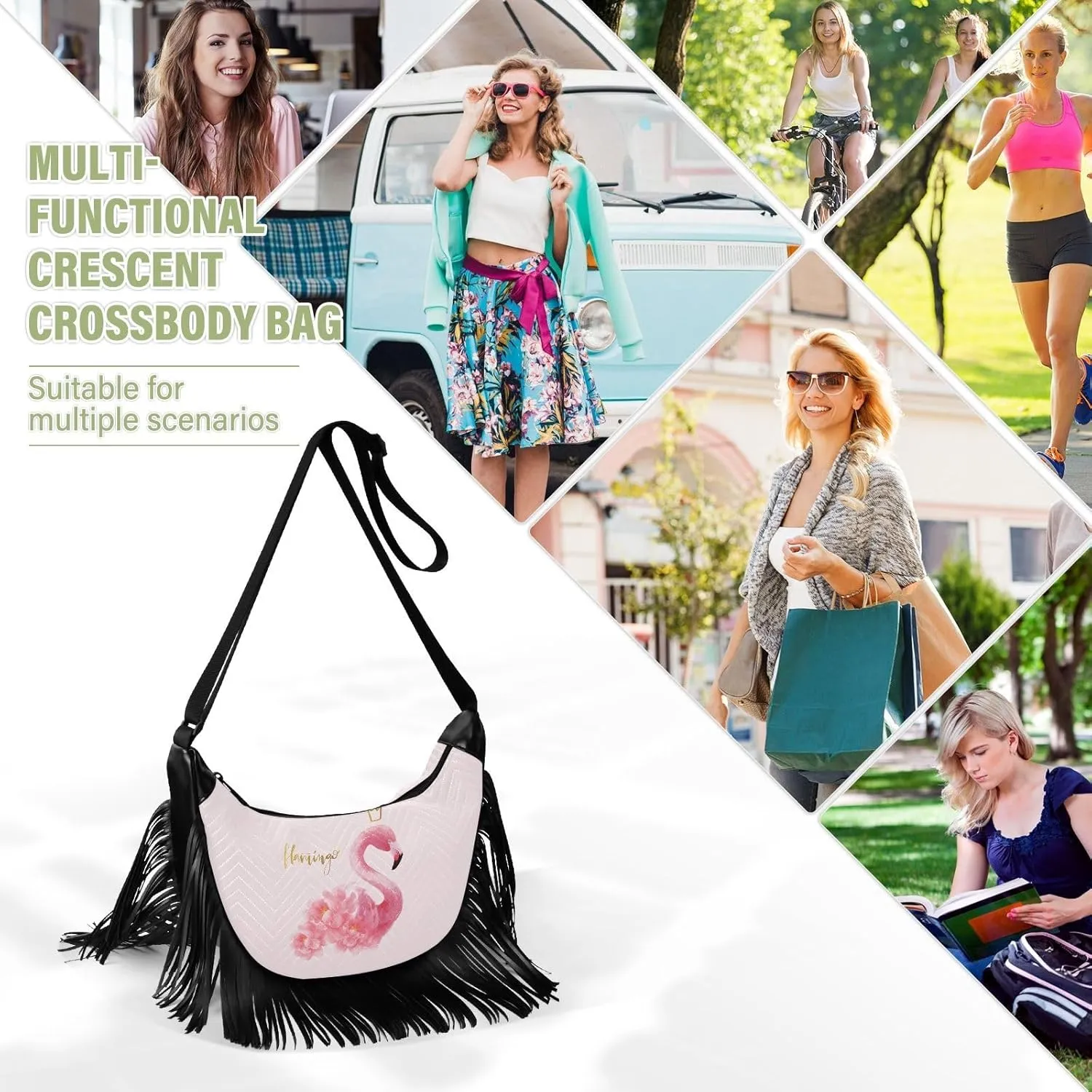 Women's PU Leather Chain Cross Body Bag, Shoulder Handbag Purse with Tassel for Ladies