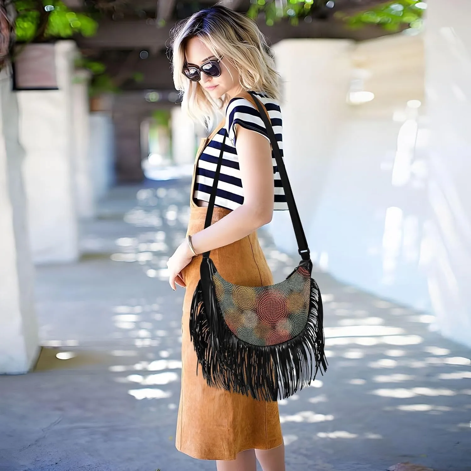 Women's PU Leather Chain Cross Body Bag, Shoulder Handbag Purse with Tassel for Ladies
