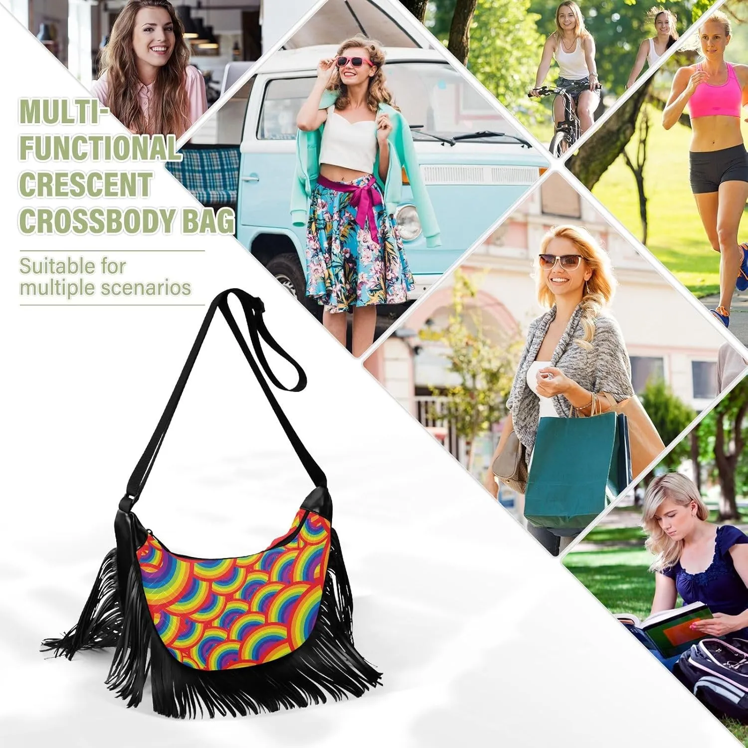 Women's PU Leather Chain Cross Body Bag, Shoulder Handbag Purse with Tassel for Ladies