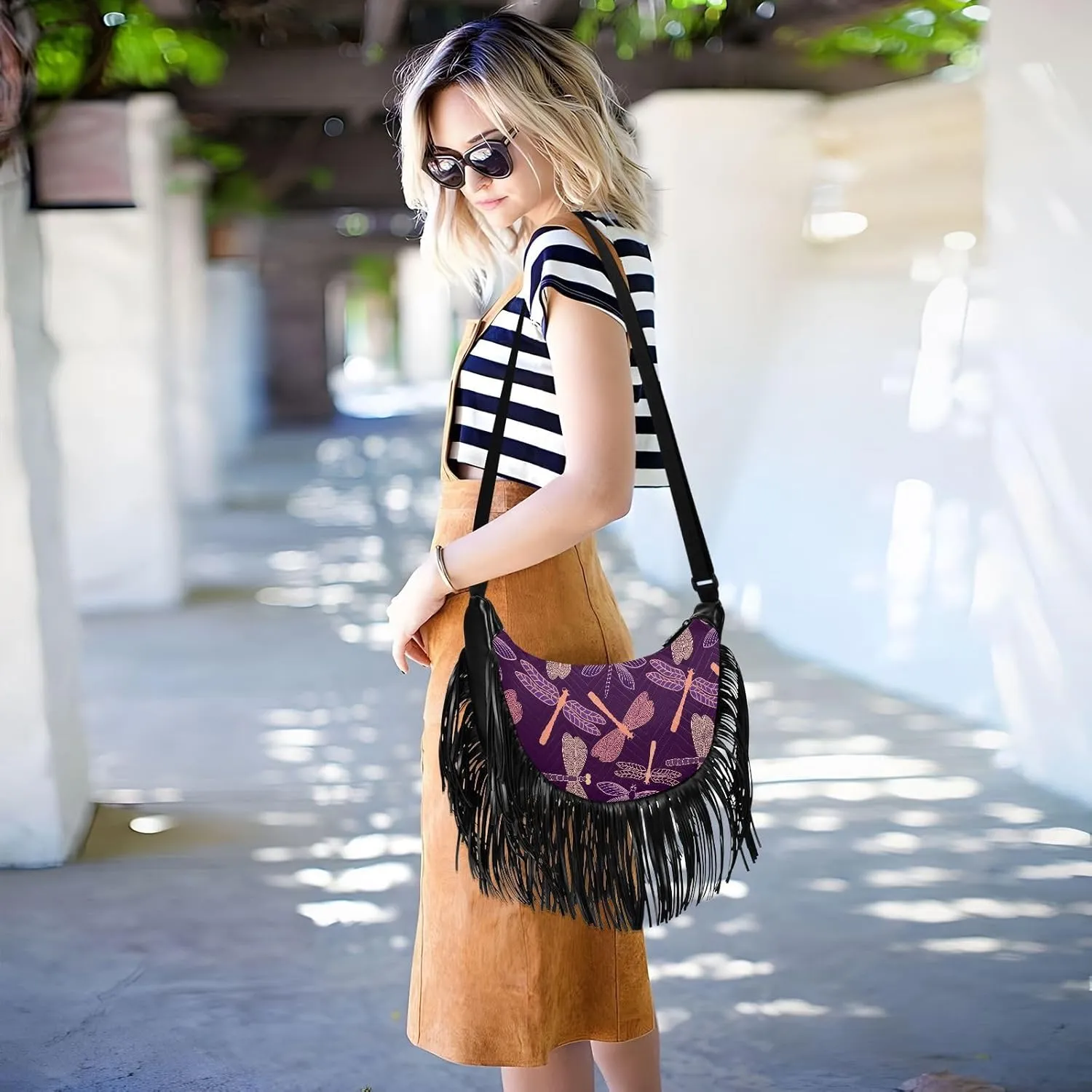 Women's PU Leather Chain Cross Body Bag, Shoulder Handbag Purse with Tassel for Ladies