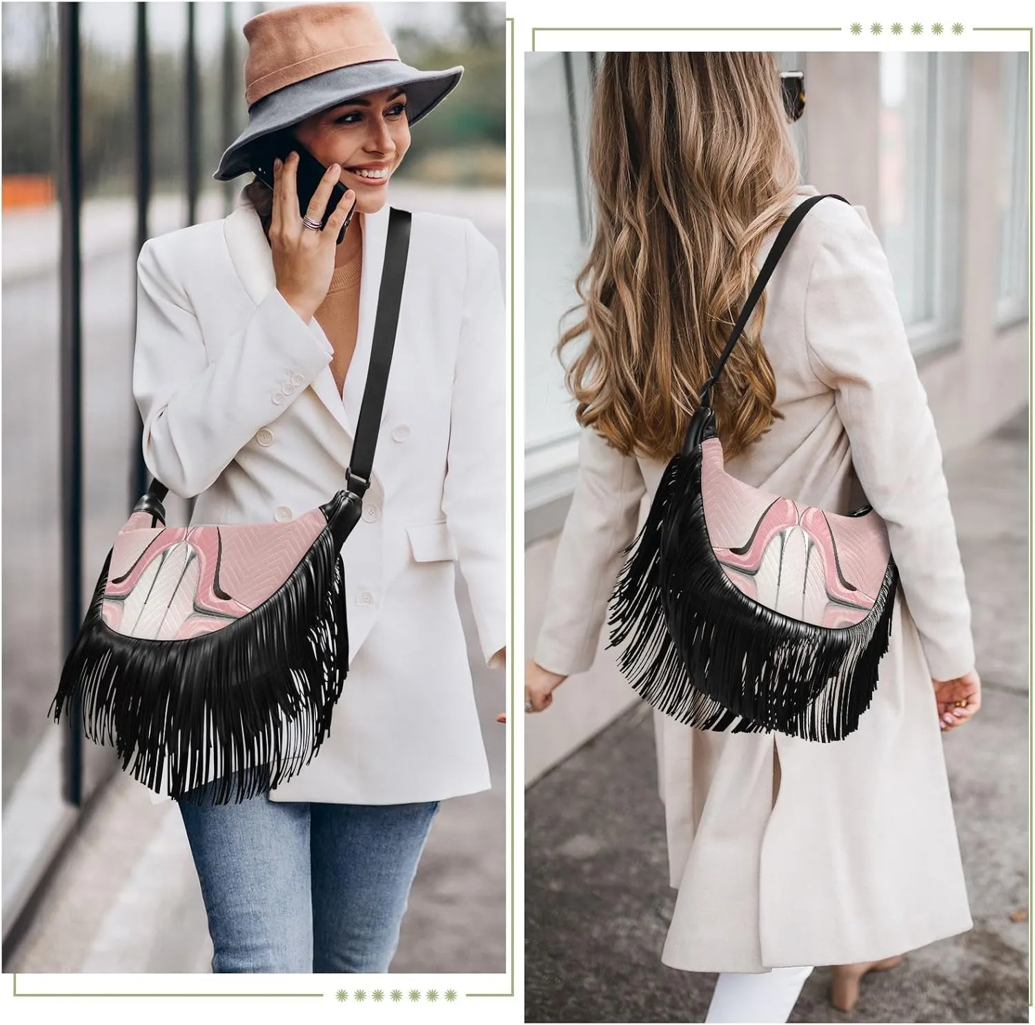 Women's PU Leather Chain Cross Body Bag, Shoulder Handbag Purse with Tassel for Ladies