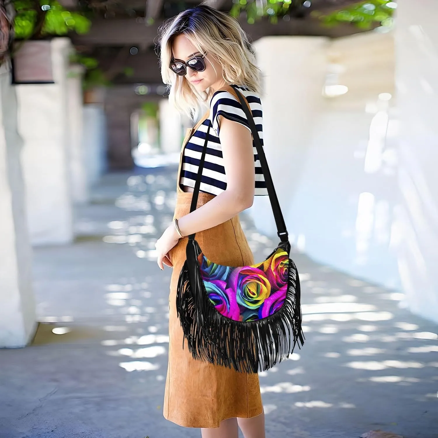 Women's PU Leather Chain Cross Body Bag, Shoulder Handbag Purse with Tassel for Ladies