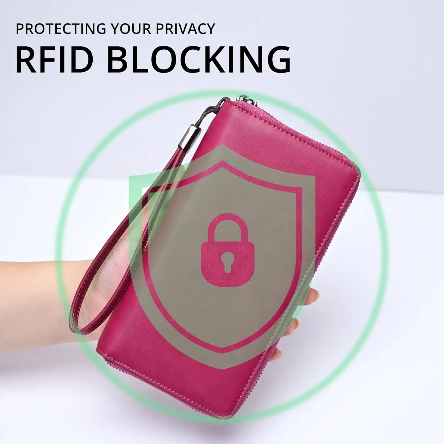Women's RFID Blocking Leather Zip Around Wallet Large Phone Holder Clutch Travel Purse Wristlet (Fuchsia Purple)