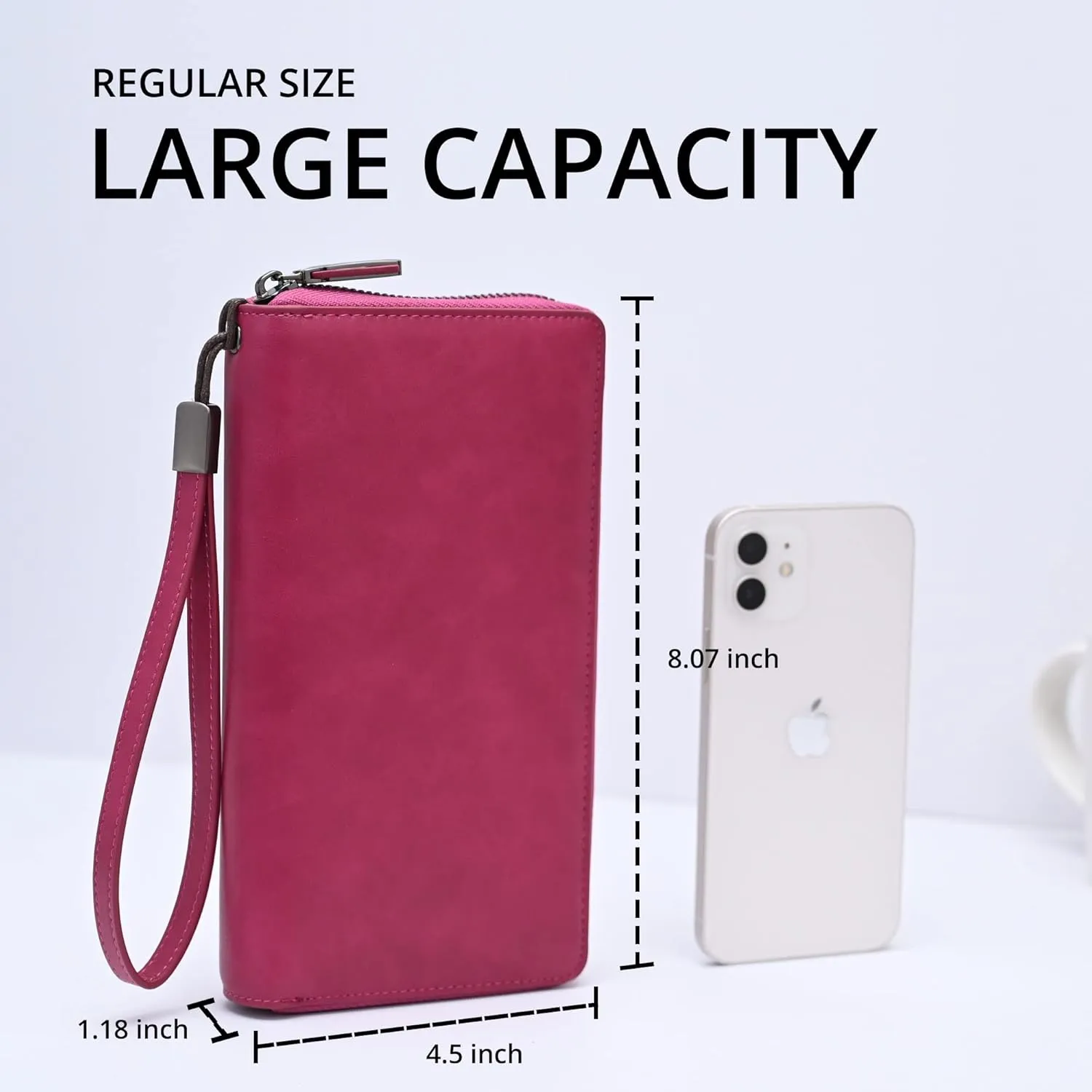 Women's RFID Blocking Leather Zip Around Wallet Large Phone Holder Clutch Travel Purse Wristlet (Fuchsia Purple)