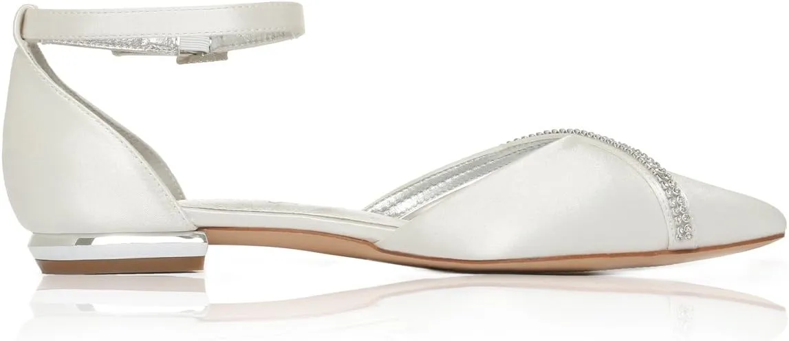 Women's Satin Ankle Strap Cross Strap Side Diamante Pointed Pumps