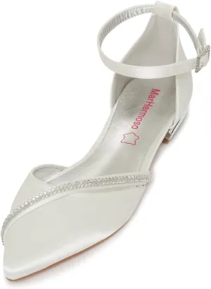 Women's Satin Ankle Strap Cross Strap Side Diamante Pointed Pumps