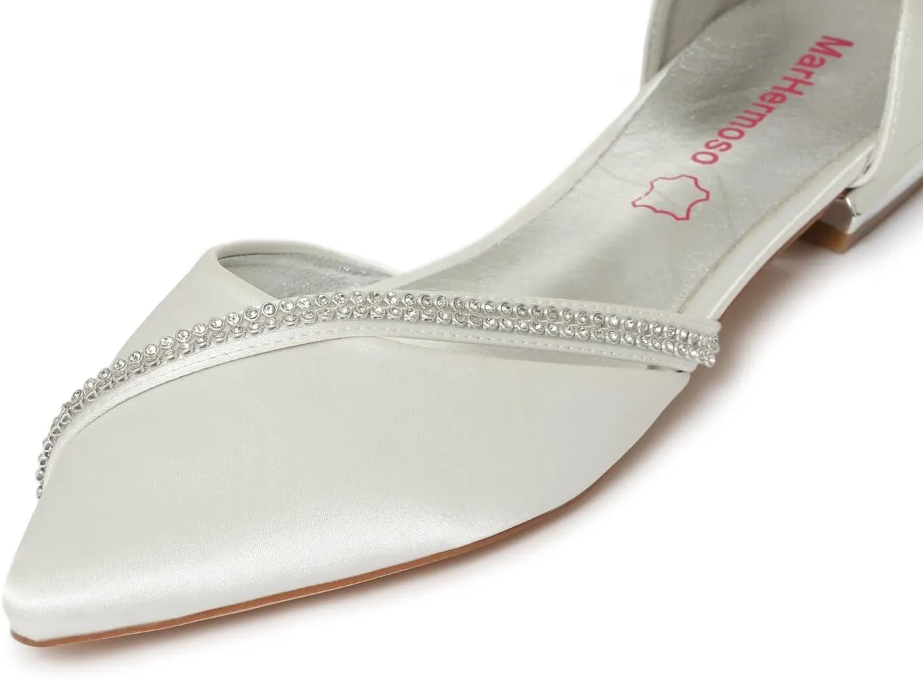 Women's Satin Ankle Strap Cross Strap Side Diamante Pointed Pumps