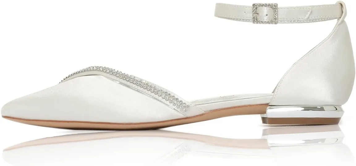 Women's Satin Ankle Strap Cross Strap Side Diamante Pointed Pumps